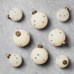 HEARTH & HAND NWT 8pc X patterned ornament set -sour cream/black